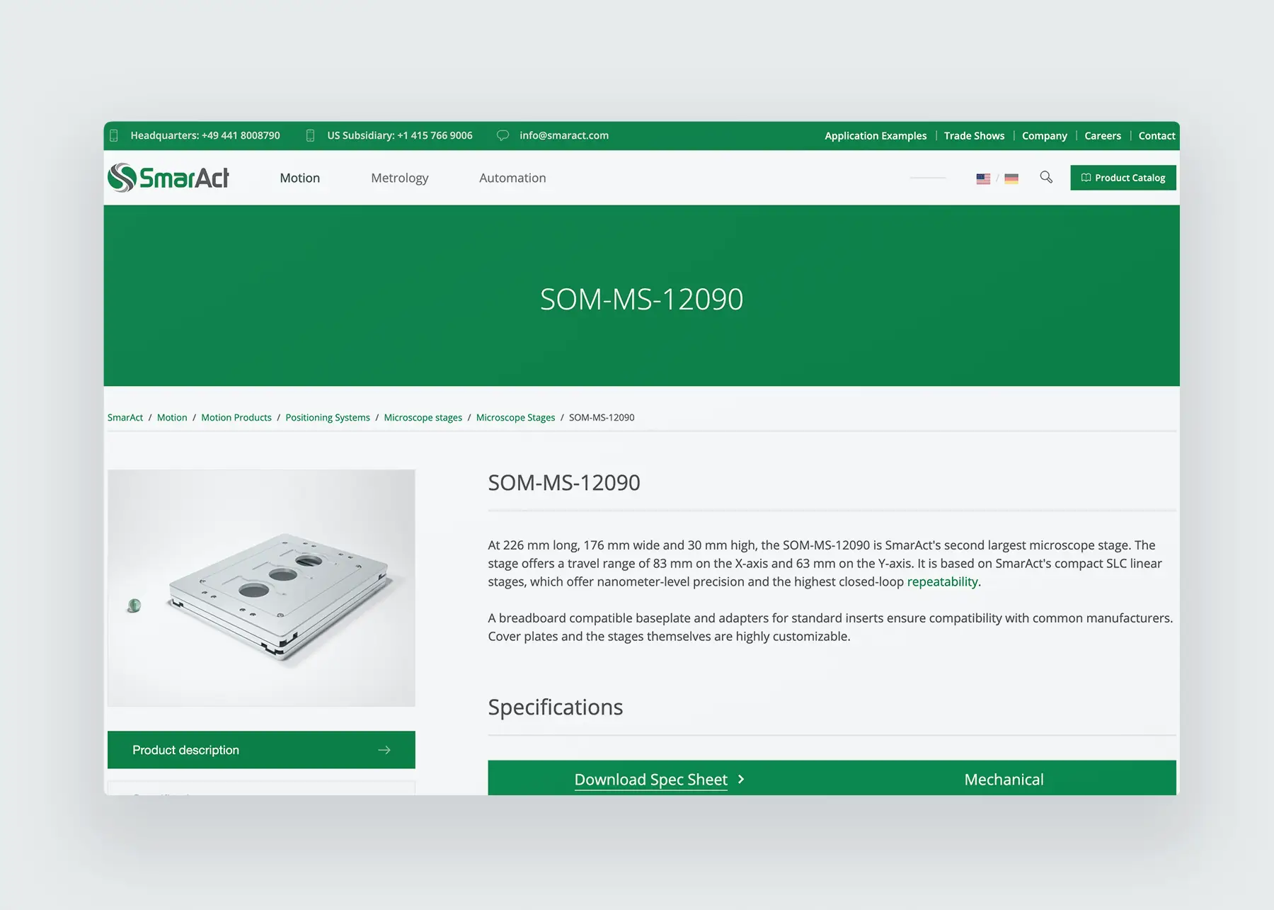 Vorschau der SmarAct Webseite
