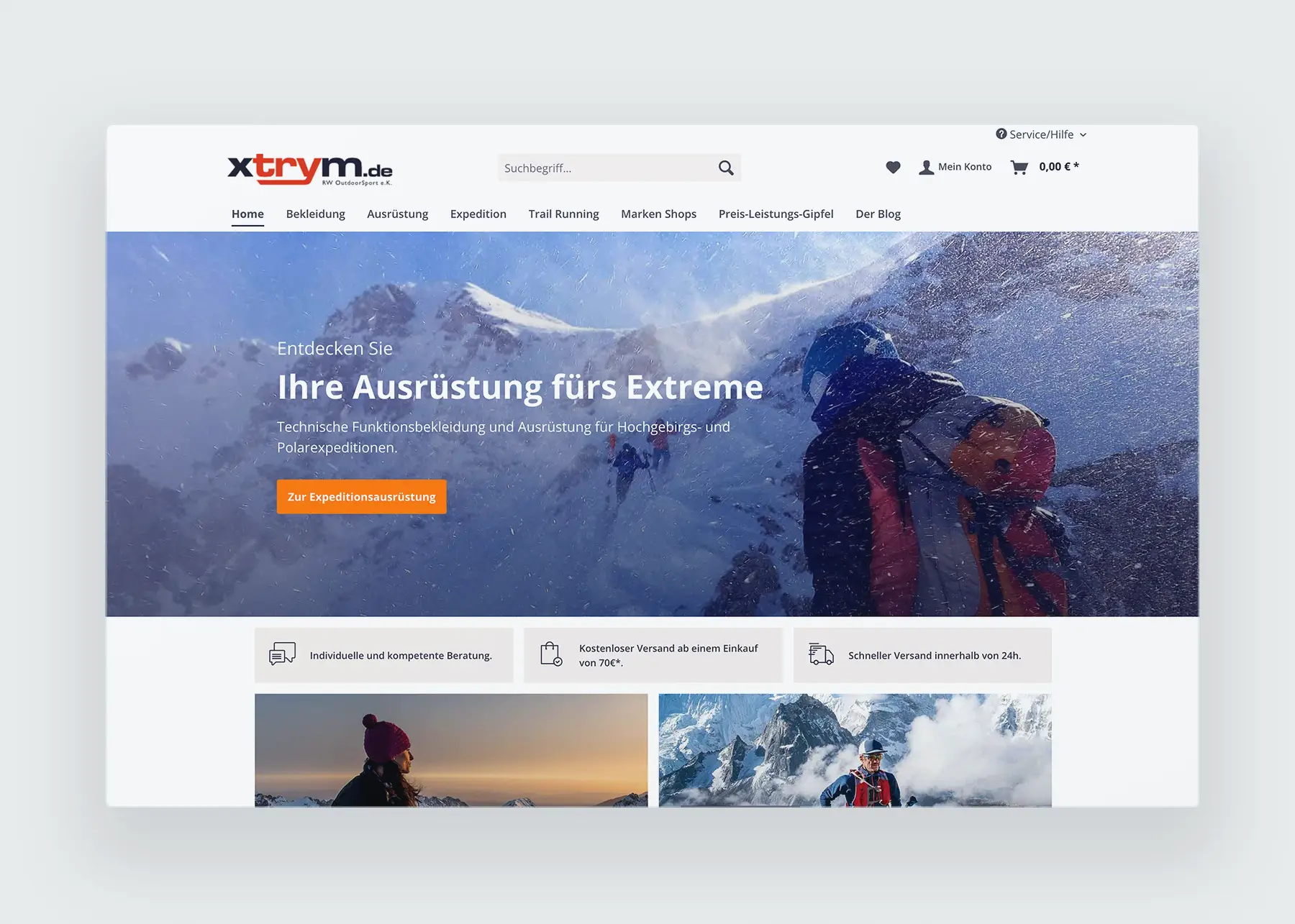 Preview of the Xtrym e-commerce shop